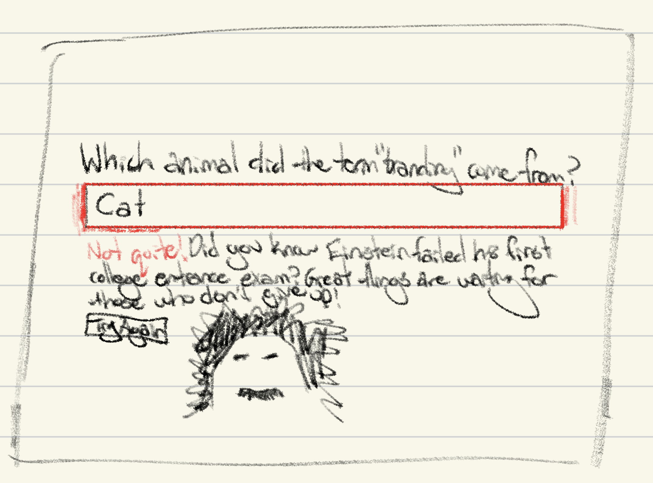 Flashcard sketch exploring a red error outline and encouraging feedback
