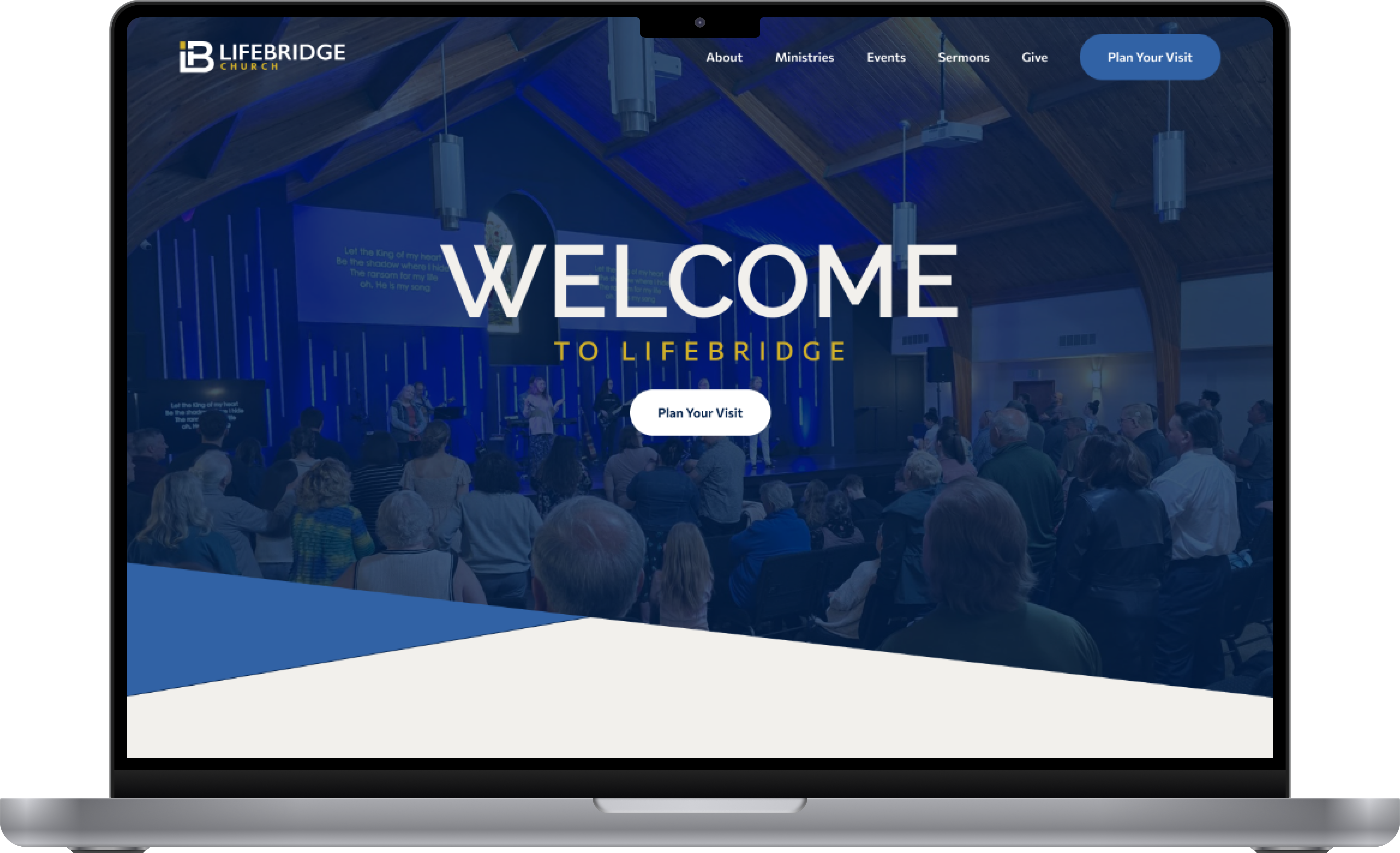 Redesigned LifeBridge Church homepage displayed on a laptop