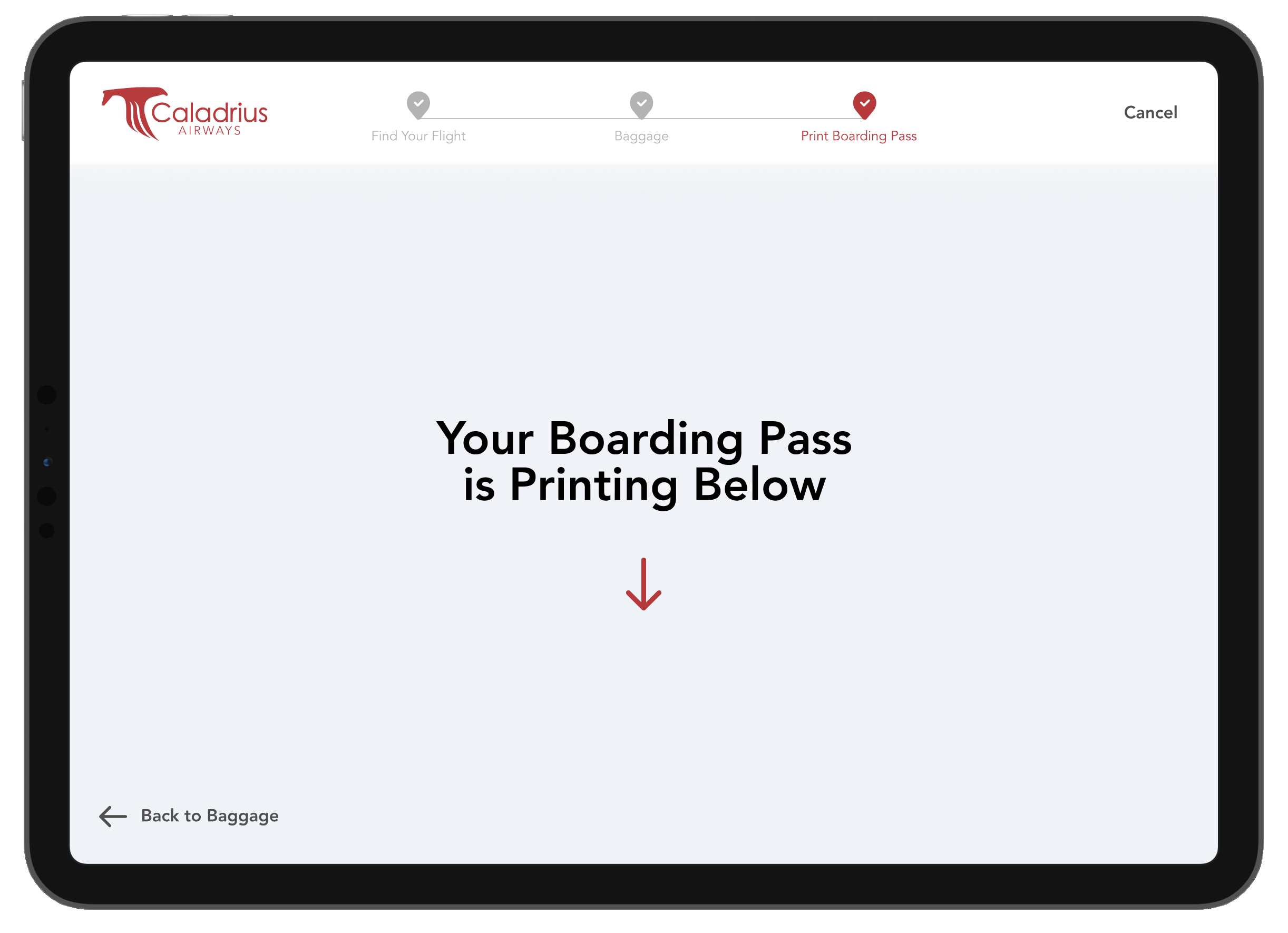 Boarding pass printing screen