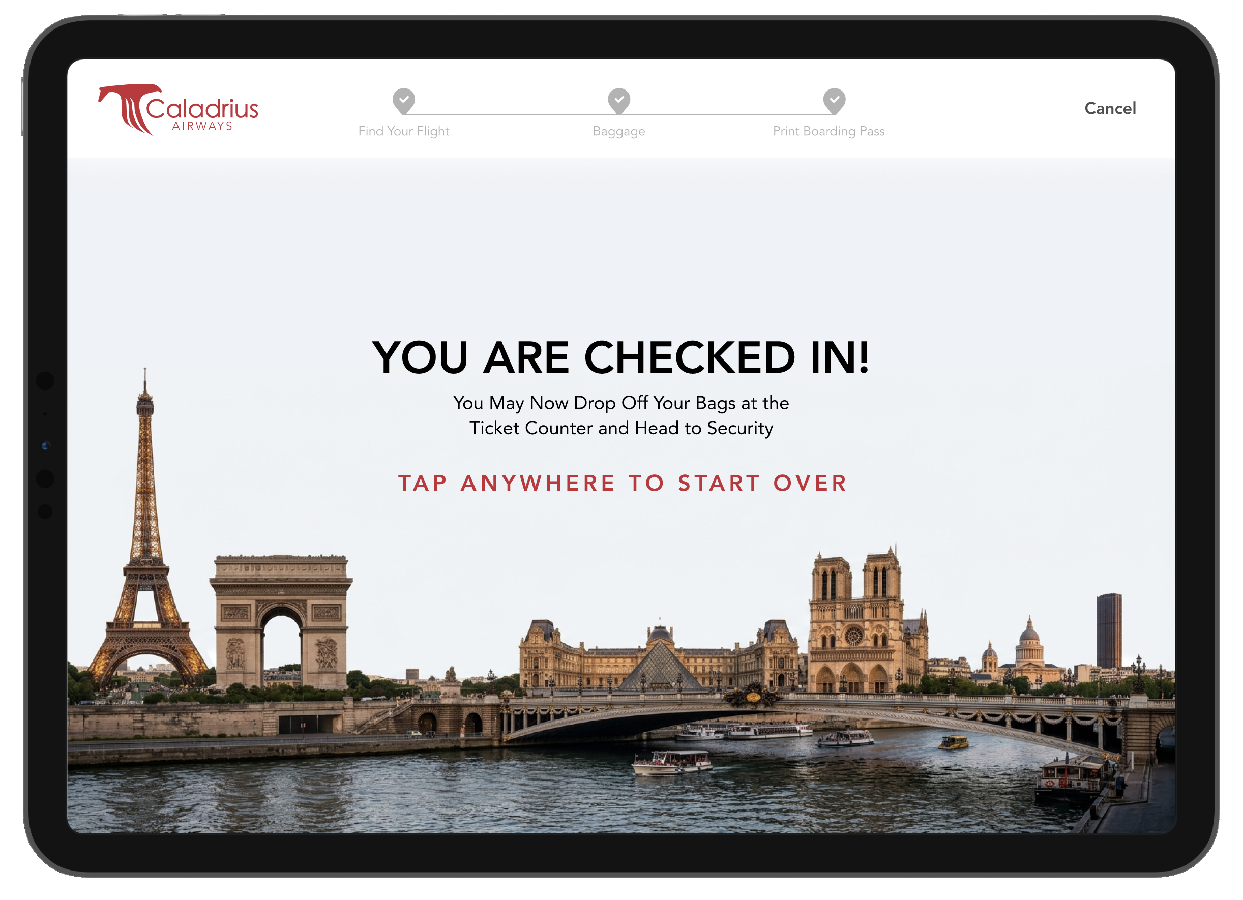 Check-in success screen