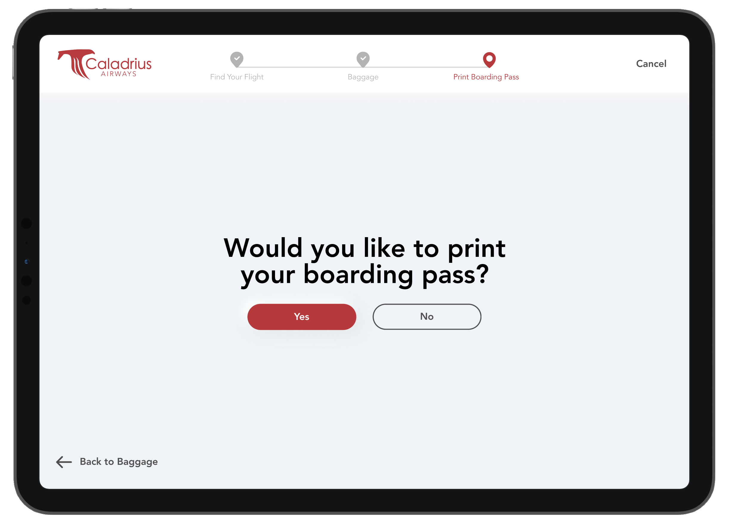 Choose to print boarding pass screen