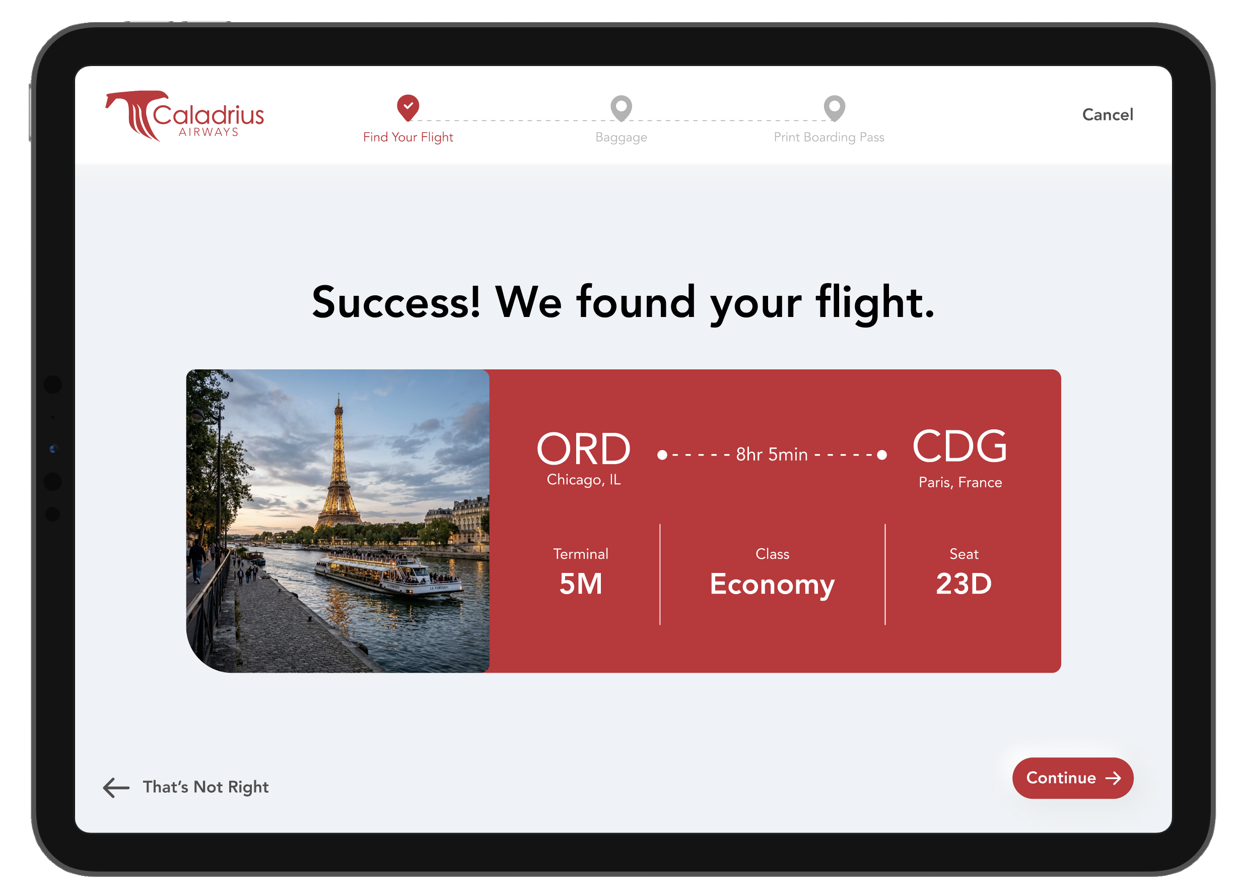 Flight found screen
