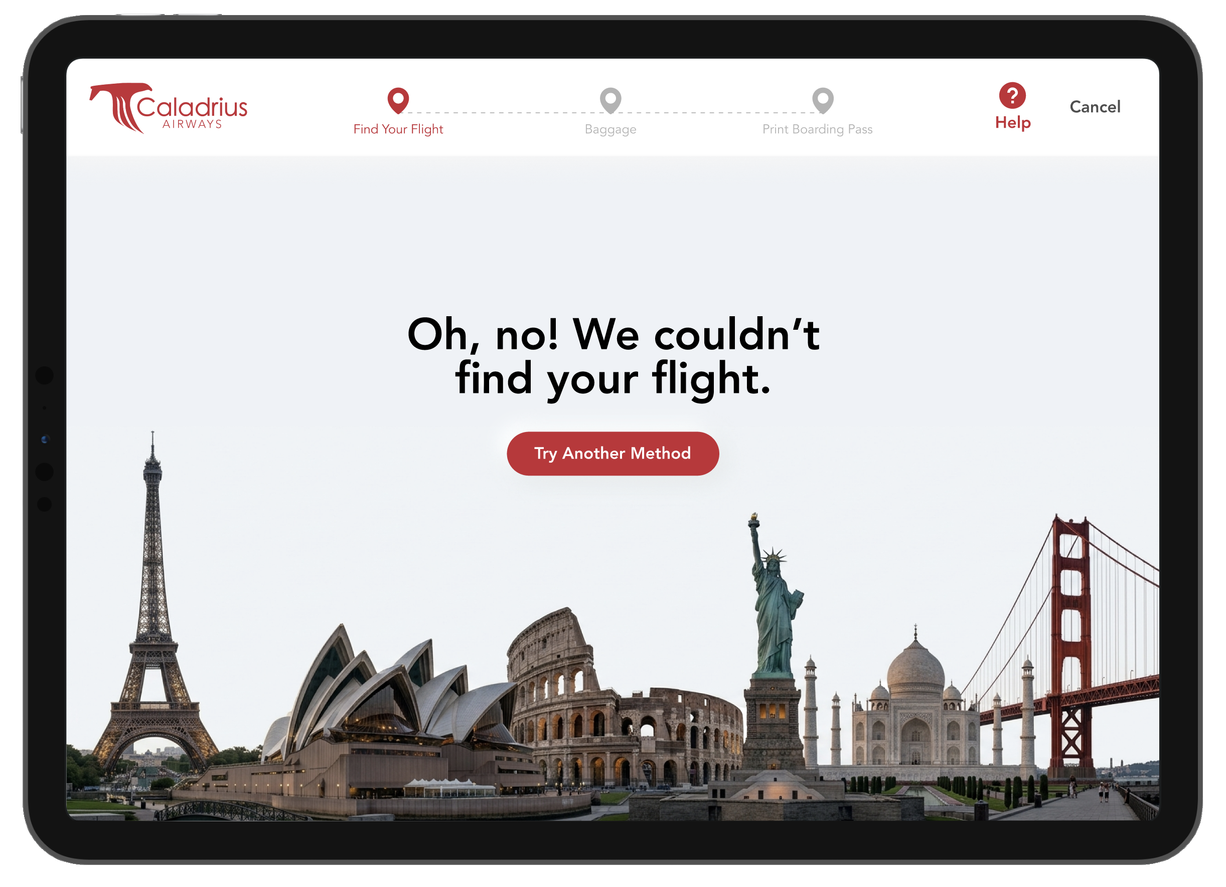 Flight not found screen