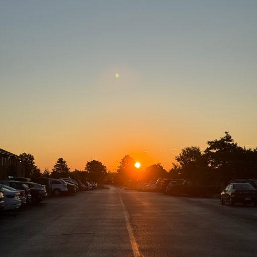 Campus parking lot at sunset
