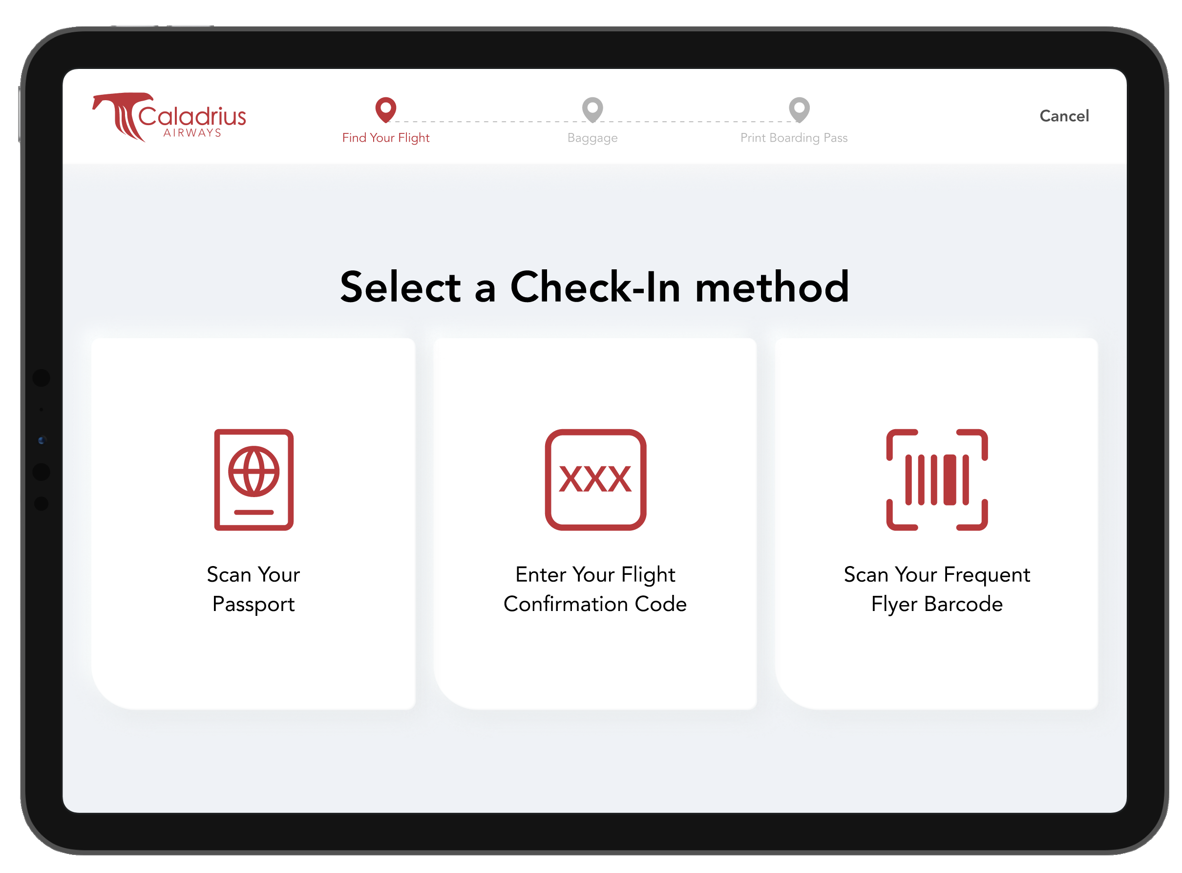 Select a check-in method screen